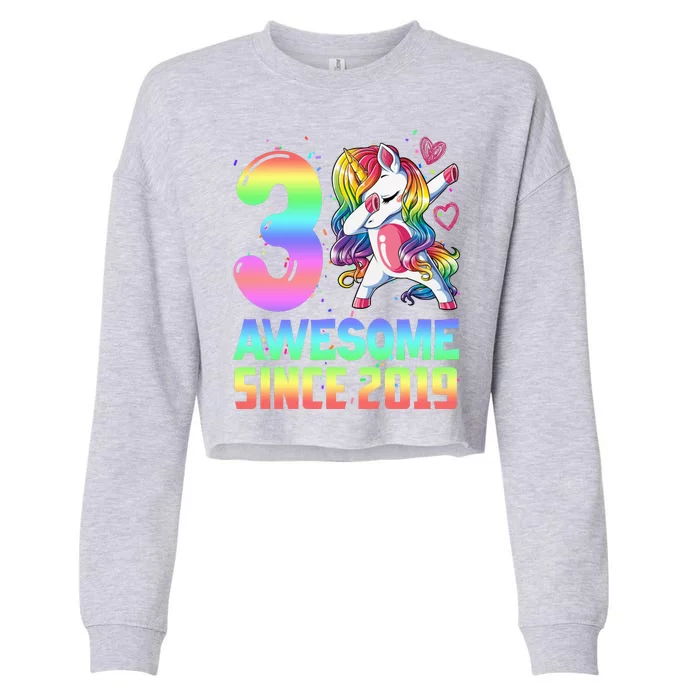 Awesome Since 2019 Unicorn 3rd Birthday 3 Years Old Cropped Pullover Crew