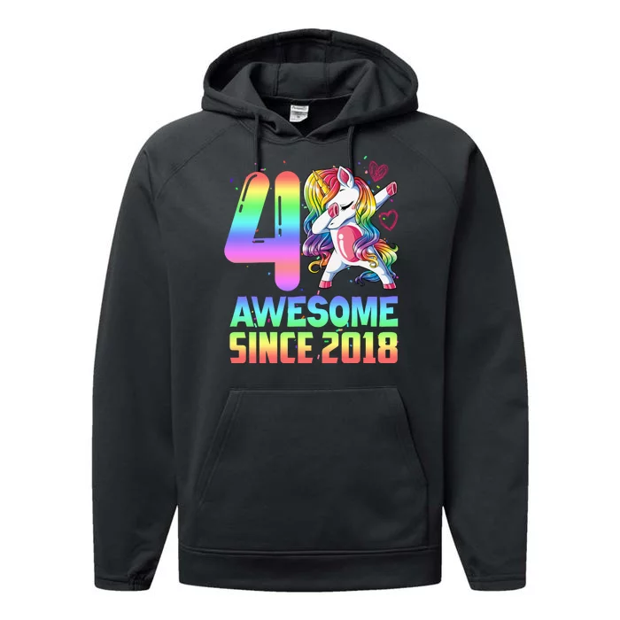 Awesome Since 2018 Unicorn 4th Birthday 4 Years Old Performance Fleece Hoodie