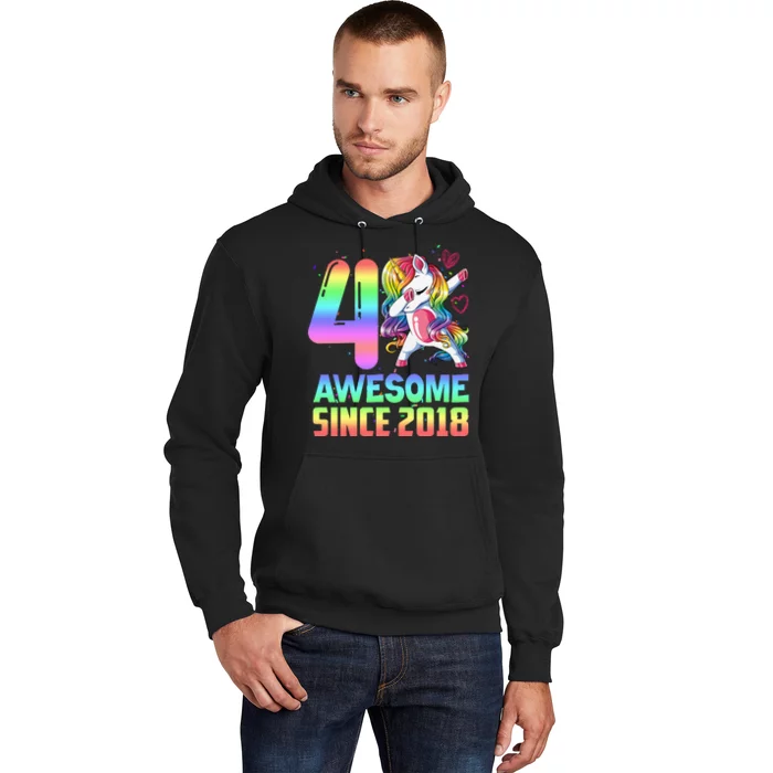 Awesome Since 2018 Unicorn 4th Birthday 4 Years Old Hoodie