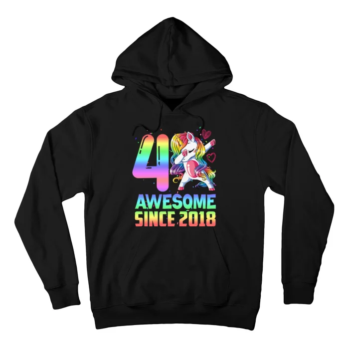 Awesome Since 2018 Unicorn 4th Birthday 4 Years Old Hoodie