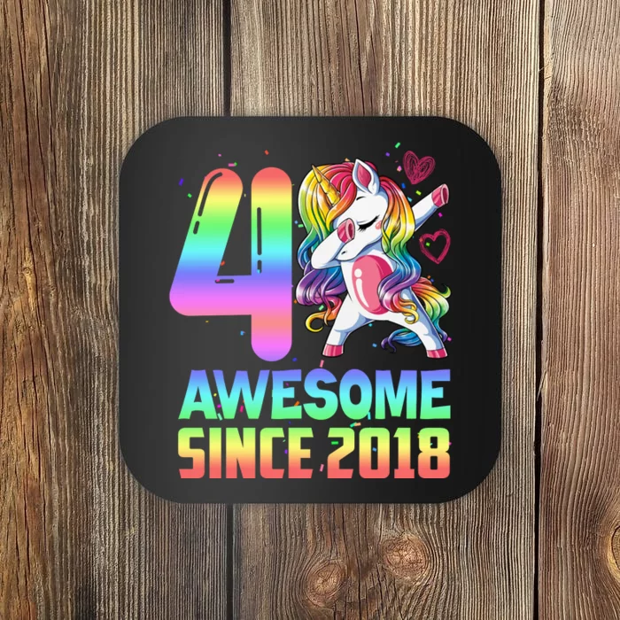 Awesome Since 2018 Unicorn 4th Birthday 4 Years Old Coaster