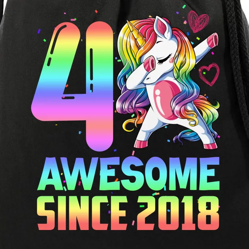 Awesome Since 2018 Unicorn 4th Birthday 4 Years Old Drawstring Bag