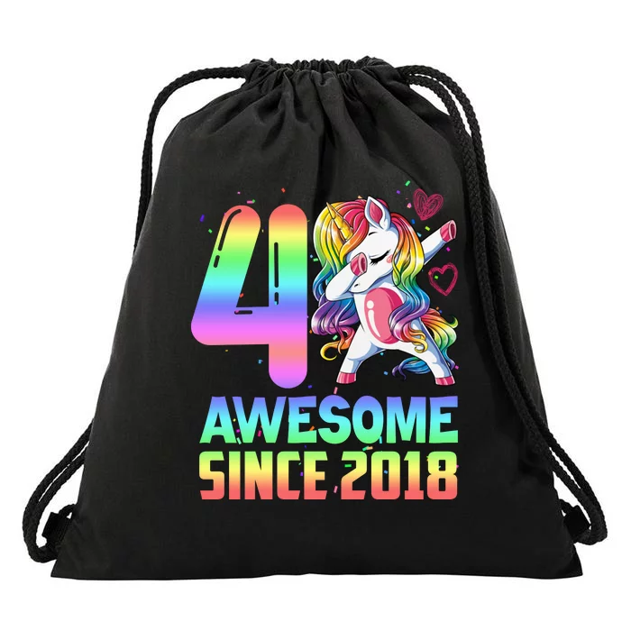 Awesome Since 2018 Unicorn 4th Birthday 4 Years Old Drawstring Bag