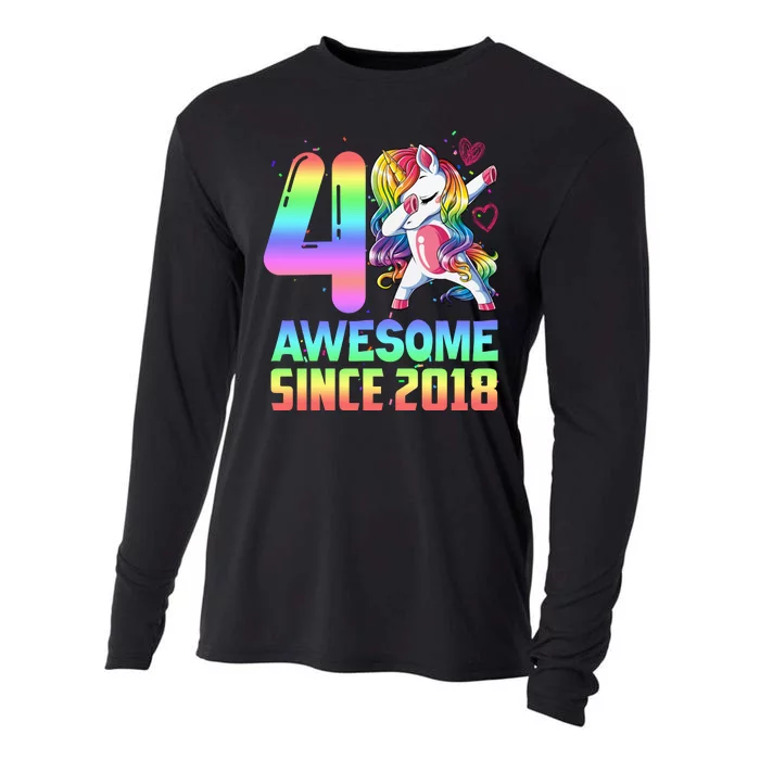 Awesome Since 2018 Unicorn 4th Birthday 4 Years Old Cooling Performance Long Sleeve Crew