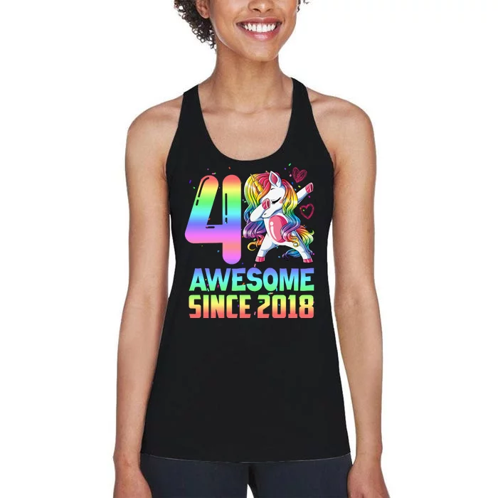 Awesome Since 2018 Unicorn 4th Birthday 4 Years Old Women's Racerback Tank