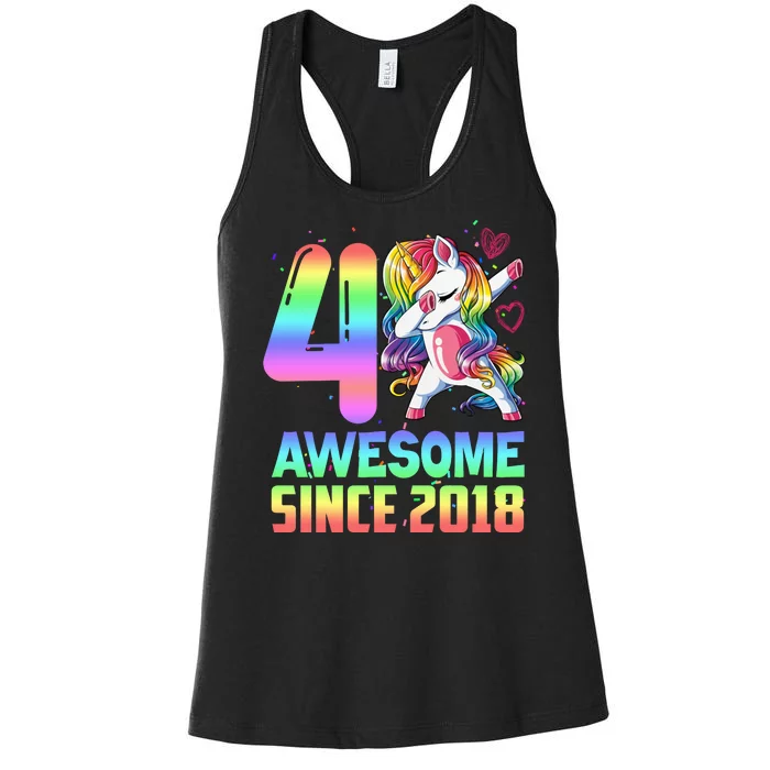 Awesome Since 2018 Unicorn 4th Birthday 4 Years Old Women's Racerback Tank