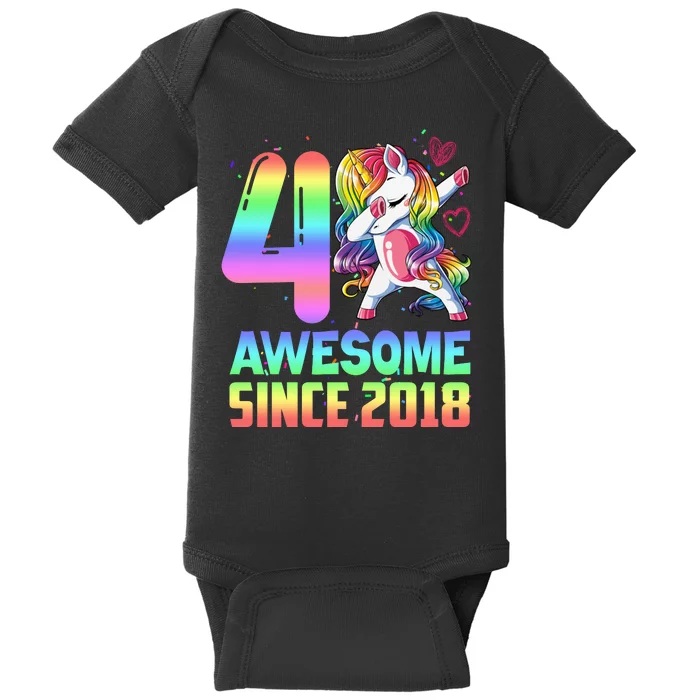 Awesome Since 2018 Unicorn 4th Birthday 4 Years Old Baby Bodysuit