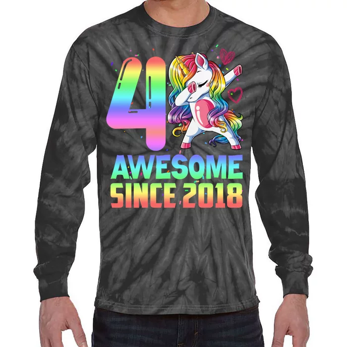 Awesome Since 2018 Unicorn 4th Birthday 4 Years Old Tie-Dye Long Sleeve Shirt