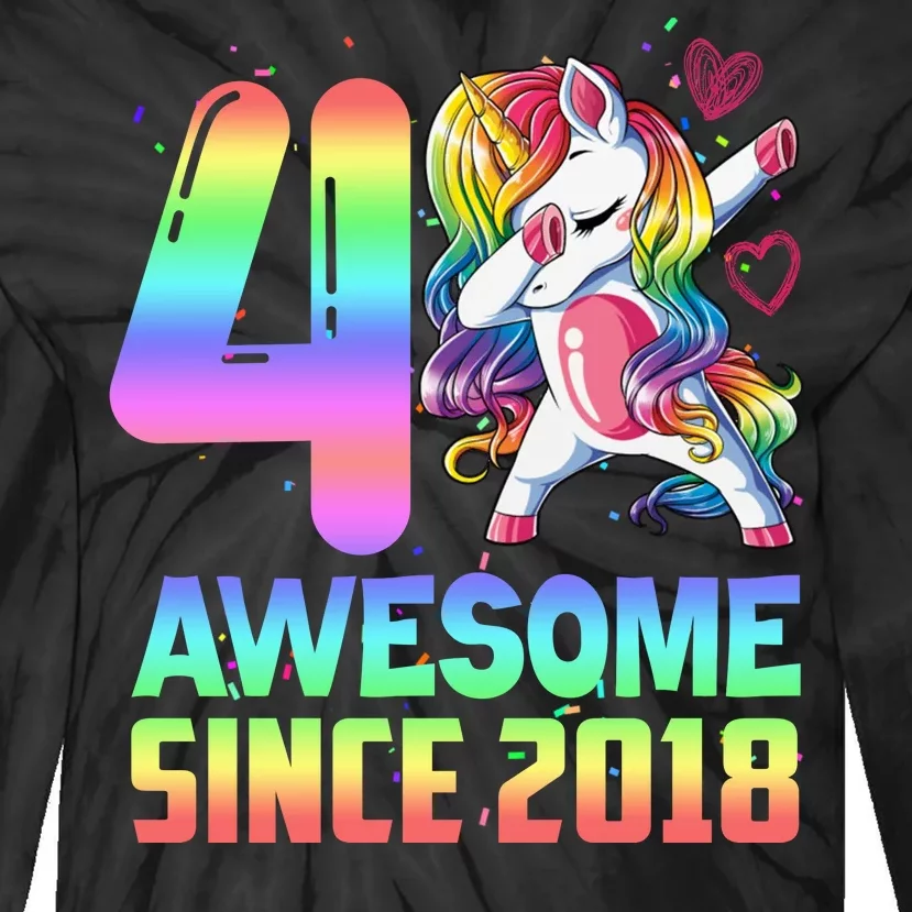 Awesome Since 2018 Unicorn 4th Birthday 4 Years Old Tie-Dye Long Sleeve Shirt