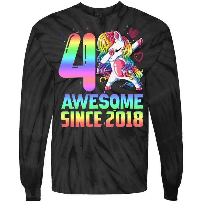 Awesome Since 2018 Unicorn 4th Birthday 4 Years Old Tie-Dye Long Sleeve Shirt