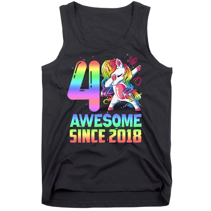 Awesome Since 2018 Unicorn 4th Birthday 4 Years Old Tank Top