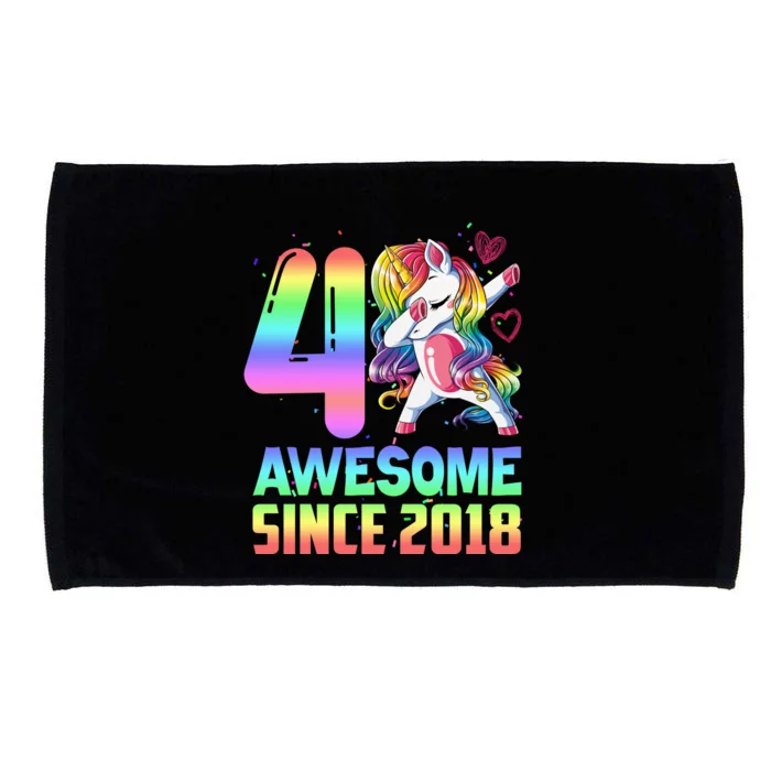 Awesome Since 2018 Unicorn 4th Birthday 4 Years Old Microfiber Hand Towel