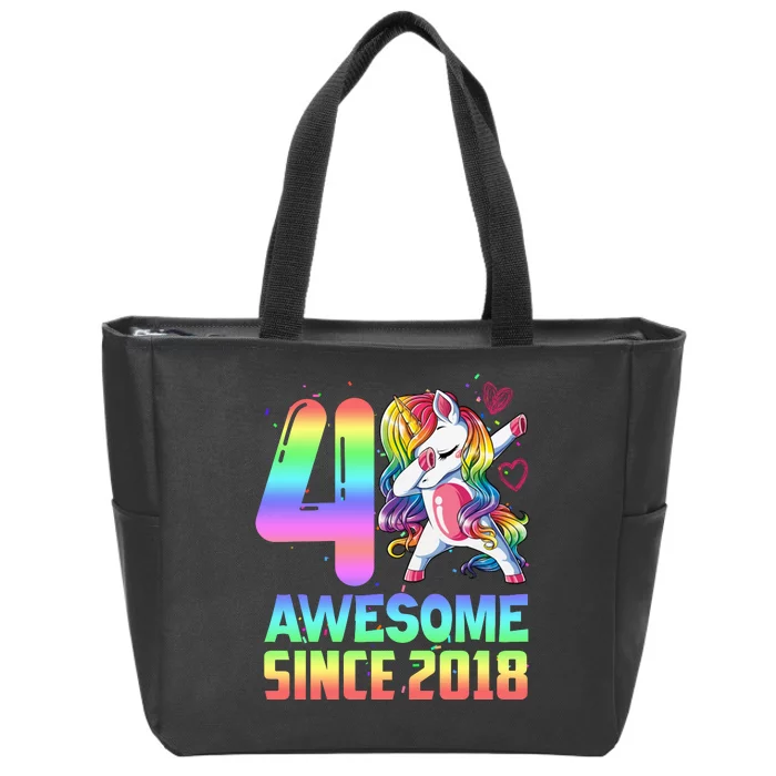 Awesome Since 2018 Unicorn 4th Birthday 4 Years Old Zip Tote Bag