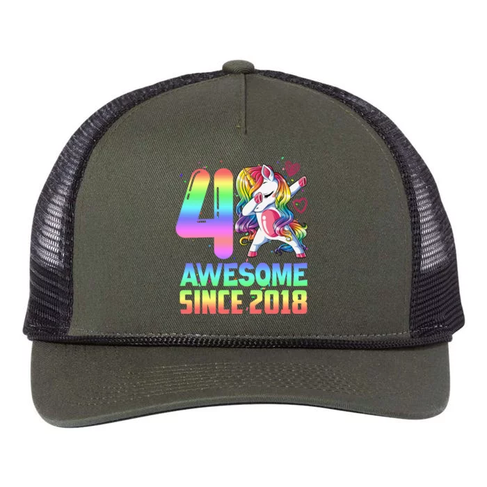 Awesome Since 2018 Unicorn 4th Birthday 4 Years Old Retro Rope Trucker Hat Cap