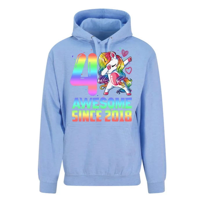 Awesome Since 2018 Unicorn 4th Birthday 4 Years Old Unisex Surf Hoodie