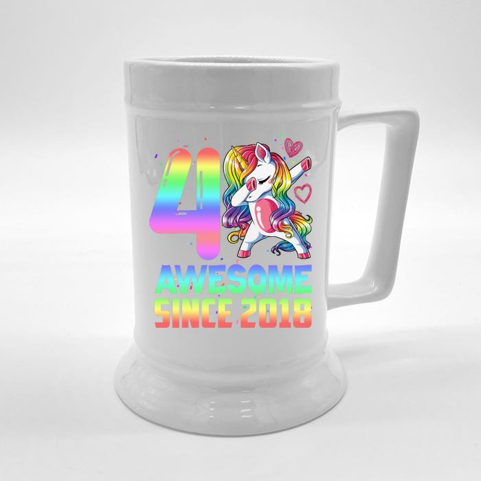 Awesome Since 2018 Unicorn 4th Birthday 4 Years Old Front & Back Beer Stein