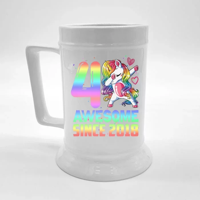 Awesome Since 2018 Unicorn 4th Birthday 4 Years Old Front & Back Beer Stein