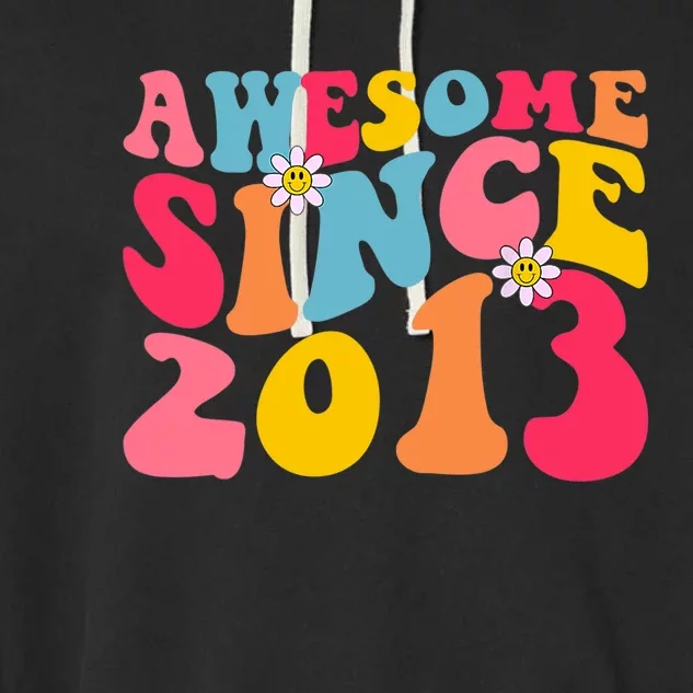 Awesome Since 2013 10 Years Old 10th Birthday Groovy Retro Garment-Dyed Fleece Hoodie