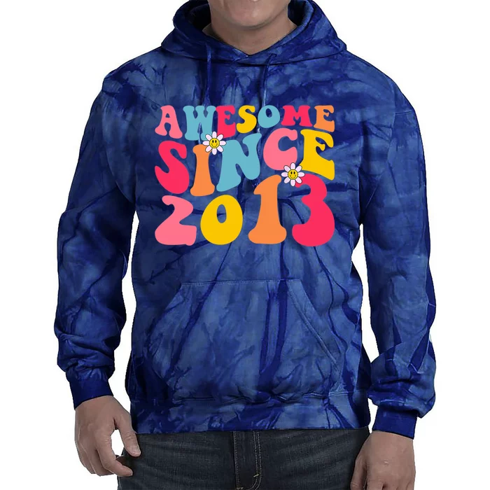 Awesome Since 2013 10 Years Old 10th Birthday Groovy Retro Tie Dye Hoodie