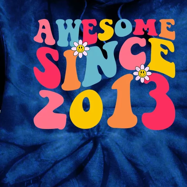 Awesome Since 2013 10 Years Old 10th Birthday Groovy Retro Tie Dye Hoodie