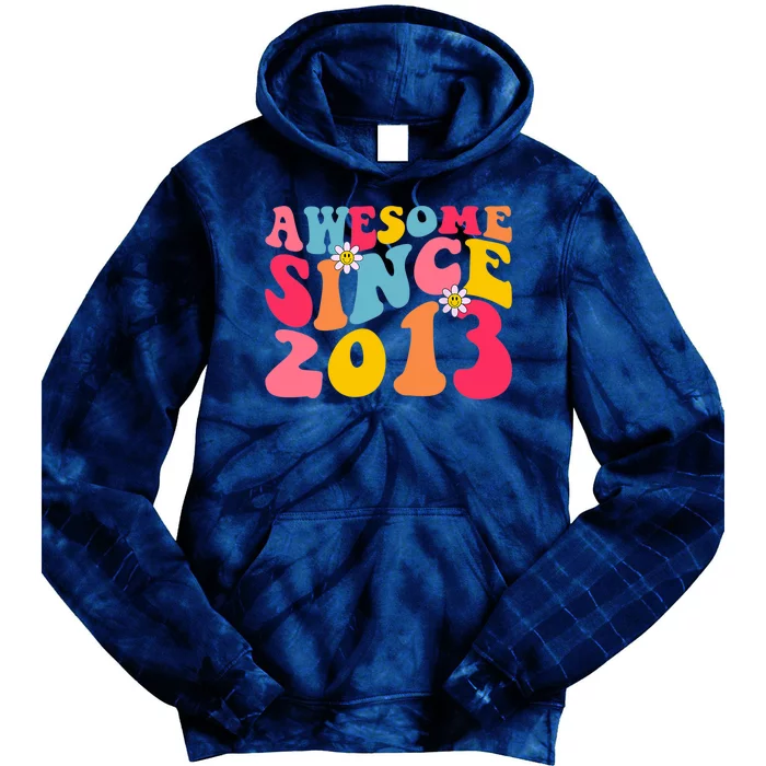 Awesome Since 2013 10 Years Old 10th Birthday Groovy Retro Tie Dye Hoodie