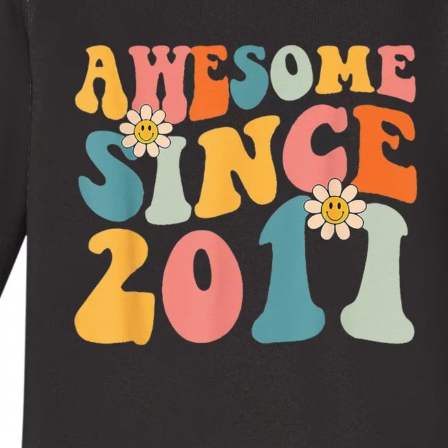 Awesome Since 2011 12 Years Old 12th Birthday Groovy Retro Baby Long Sleeve Bodysuit