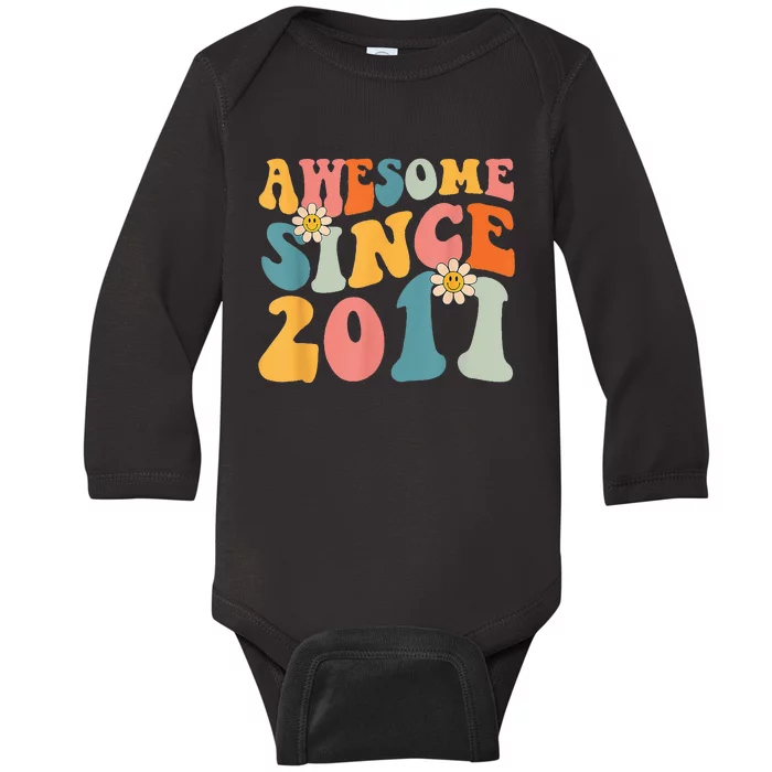 Awesome Since 2011 12 Years Old 12th Birthday Groovy Retro Baby Long Sleeve Bodysuit