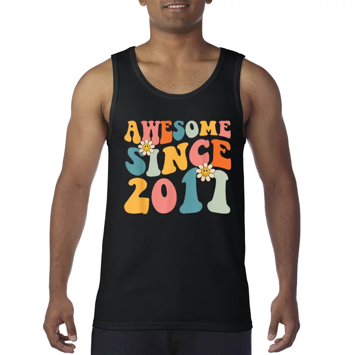 Awesome Since 2011 12 Years Old 12th Birthday Groovy Retro Tank Top