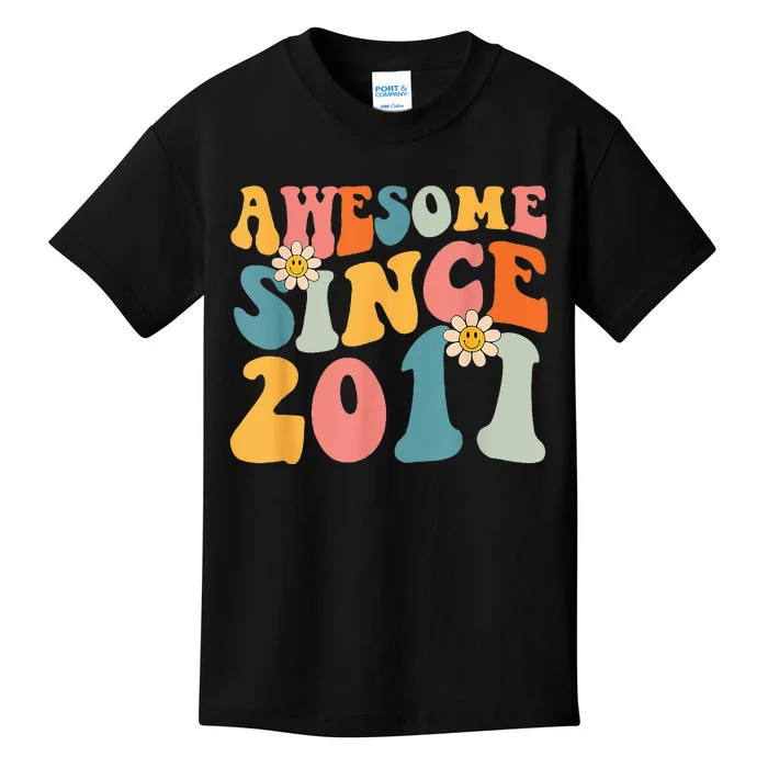 Awesome Since 2011 12 Years Old 12th Birthday Groovy Retro Kids T-Shirt