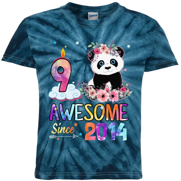 Awesome Since 2014 9th Birthday 9 Year Old Panda Unicorn Kids Tie-Dye T-Shirt