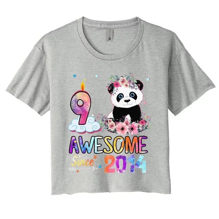 Awesome Since 2014 9th Birthday 9 Year Old Panda Unicorn Women's Crop Top Tee