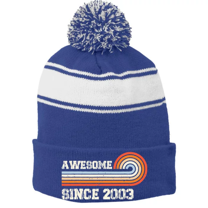 Awesome Since 2003 20th Birthday 20 Years Old Vintage Stripe Pom Pom Beanie