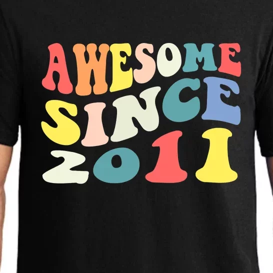 Awesome Since 2011 11 Years Old 11th Birthday Groovy Retro Pajama Set