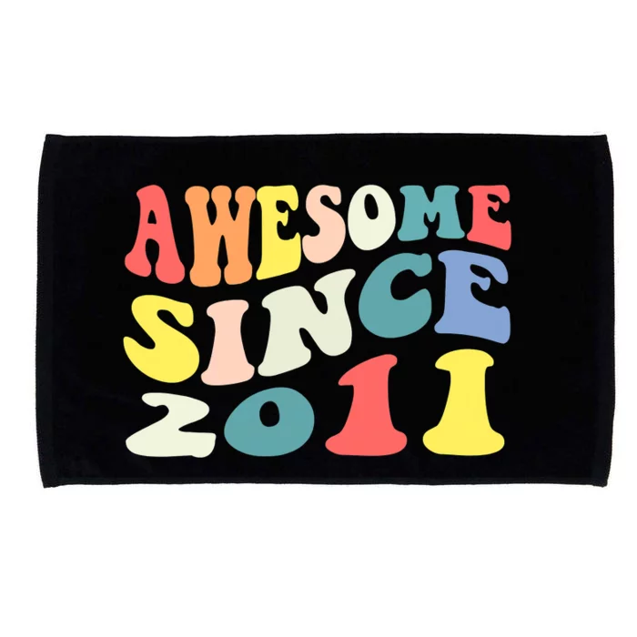 Awesome Since 2011 11 Years Old 11th Birthday Groovy Retro Microfiber Hand Towel