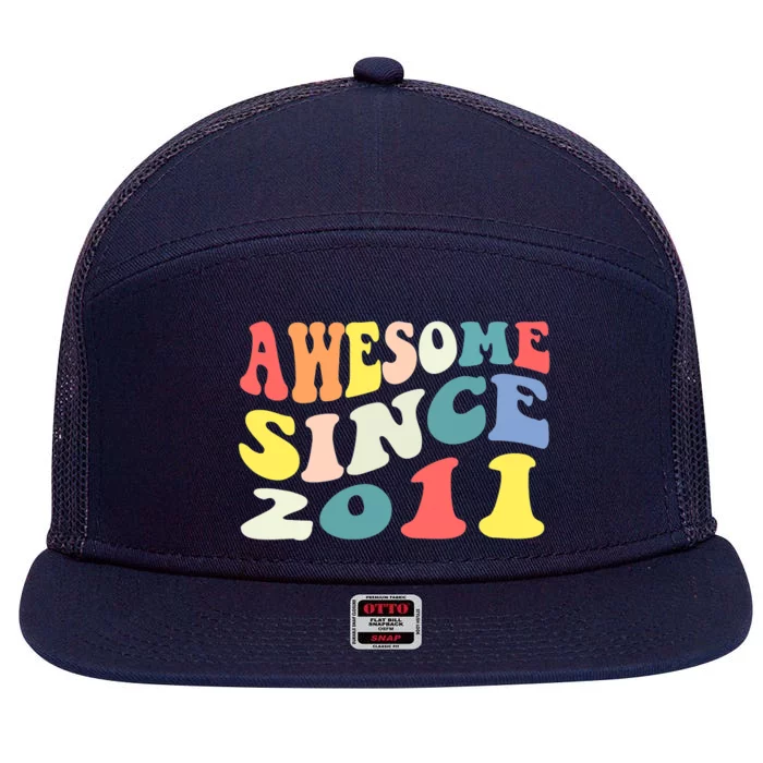 Awesome Since 2011 11 Years Old 11th Birthday Groovy Retro 7 Panel Mesh Trucker Snapback Hat