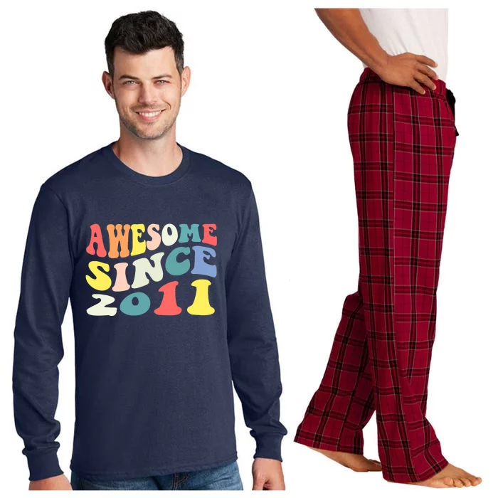 Awesome Since 2011 11 Years Old 11th Birthday Groovy Retro Long Sleeve Pajama Set