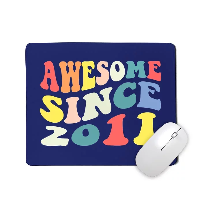 Awesome Since 2011 11 Years Old 11th Birthday Groovy Retro Mousepad