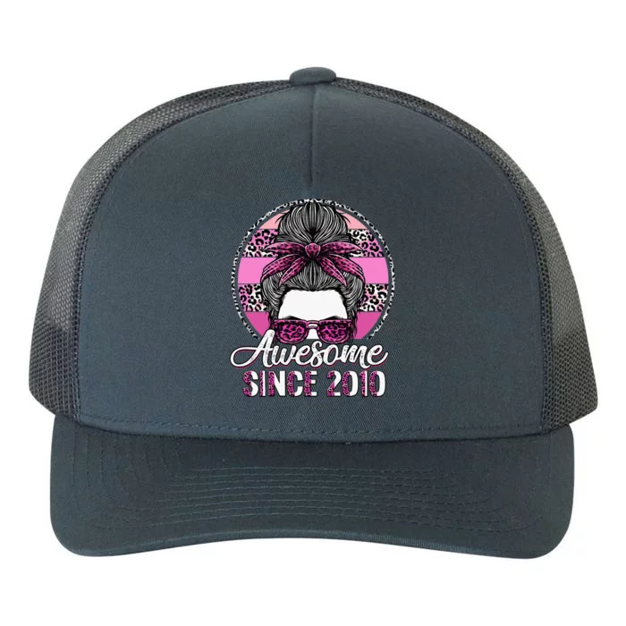 Awesome Since 2010 13 Years Old Messy Bun Leopard Yupoong Adult 5-Panel Trucker Hat