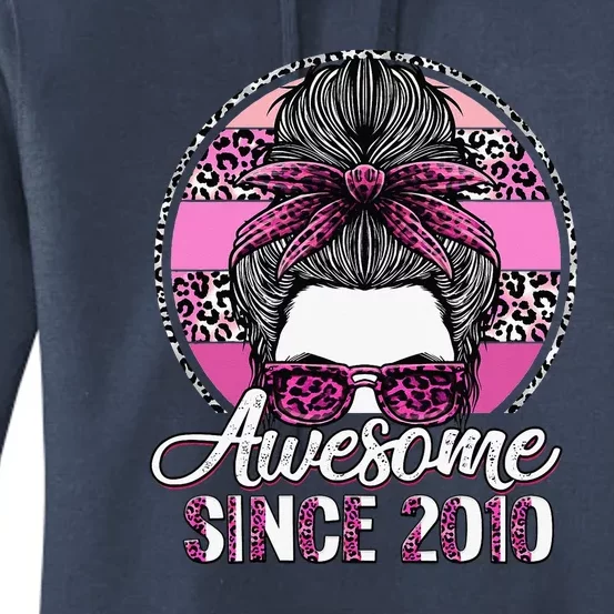 Awesome Since 2010 13 Years Old Messy Bun Leopard Women's Pullover Hoodie