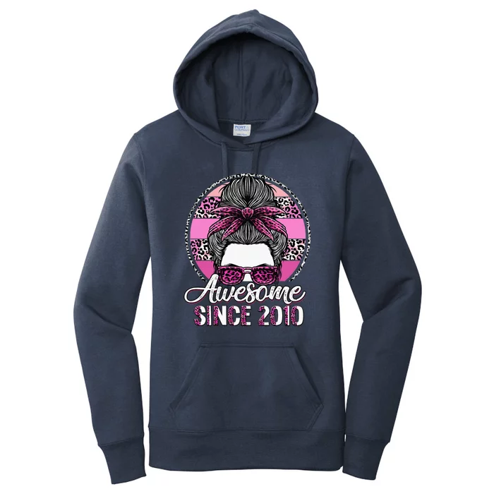 Awesome Since 2010 13 Years Old Messy Bun Leopard Women's Pullover Hoodie