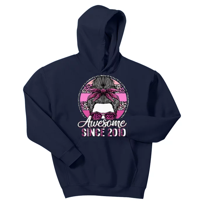 Awesome Since 2010 13 Years Old Messy Bun Leopard Kids Hoodie