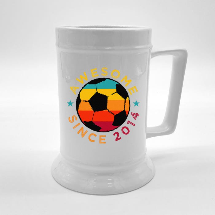 Awesome Since 2014 Soccer Birthday Party Bday Team Front & Back Beer Stein