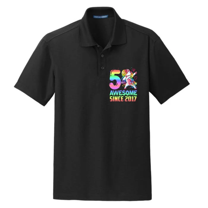 Awesome Since 2017 Unicorn 5th Birthday 5 Years Old Dry Zone Grid Performance Polo