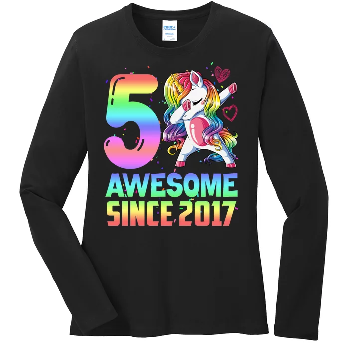 Awesome Since 2017 Unicorn 5th Birthday 5 Years Old Ladies Long Sleeve Shirt