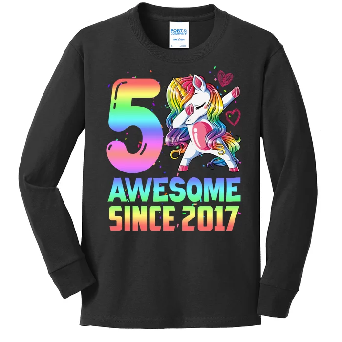 Awesome Since 2017 Unicorn 5th Birthday 5 Years Old Kids Long Sleeve Shirt