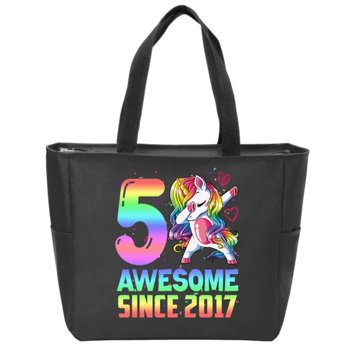 Awesome Since 2017 Unicorn 5th Birthday 5 Years Old Zip Tote Bag