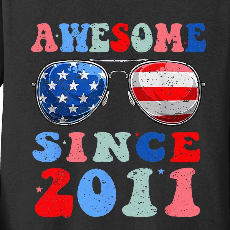 Awesome Since 2011 12 Years Birthday 4th of July Kids Long Sleeve Shirt