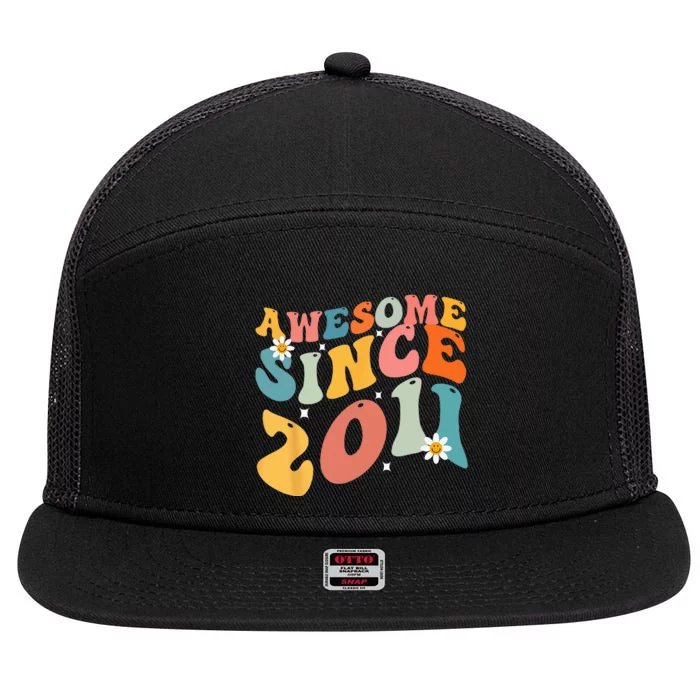 Awesome Since 2011 12 Years Old 12th Birthday Groovy Retro 7 Panel Mesh Trucker Snapback Hat