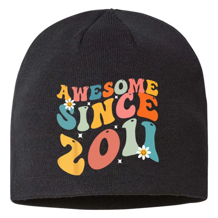 Awesome Since 2011 12 Years Old 12th Birthday Groovy Retro 8 1/2in Sustainable Knit Beanie