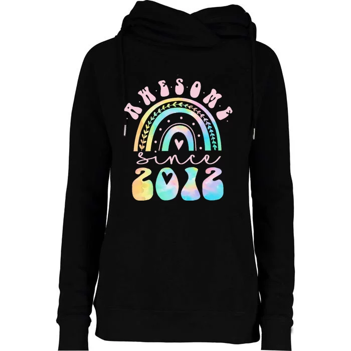 Awesome Since 2012 11 Year Old Rainbow Tie Dye 11th Birthday Womens Funnel Neck Pullover Hood